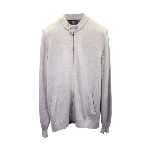 Brunello Cucinelli Knitted Zip Blouson Jacket in Grey Cotton